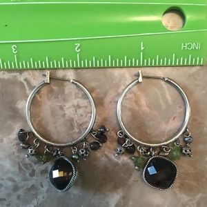 Sterling silver hoops w/ smokey topaz, peridot